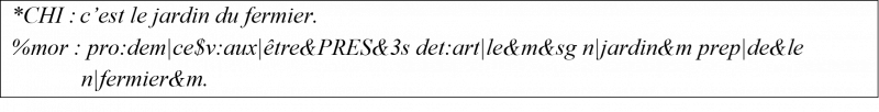 Figure 1. Exemple d’étiquetage morphosyntaxique réalisé par la commande « mor » de CLAN.