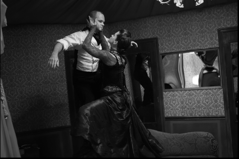 Tom Pearson as The White Rabbit and Rebekah Morin as The Red Queen from the original cast of Then She Fell, 2012