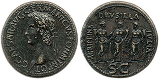 Figura 2: Calígula y sus hermanas: RIC I, Calígula, 33. 