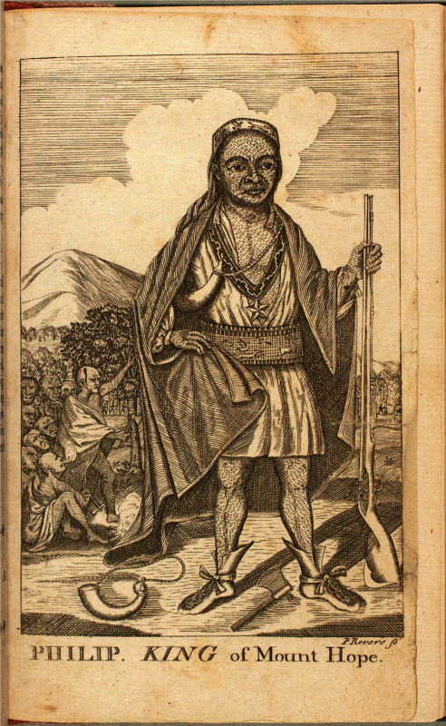 Représentation de King Philip par Paul Revere, réalisée en 1772 pour la réédition du livre de Thomas Church, Entertaining History of King Philip’s War