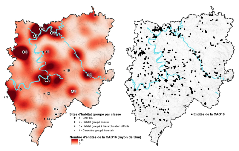 Figure 4 : Les découvertes archéologiques recensées jusqu’en 1993 dans le volume dédié au département de la Charente de la collection des Cartes archéologiques de la Gaule (d’après Vernou et al., 1993).